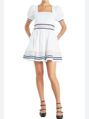 ENGLISH FACTORY NWOT WHITE POPLIN RIC RAC TRIM DRESS XS